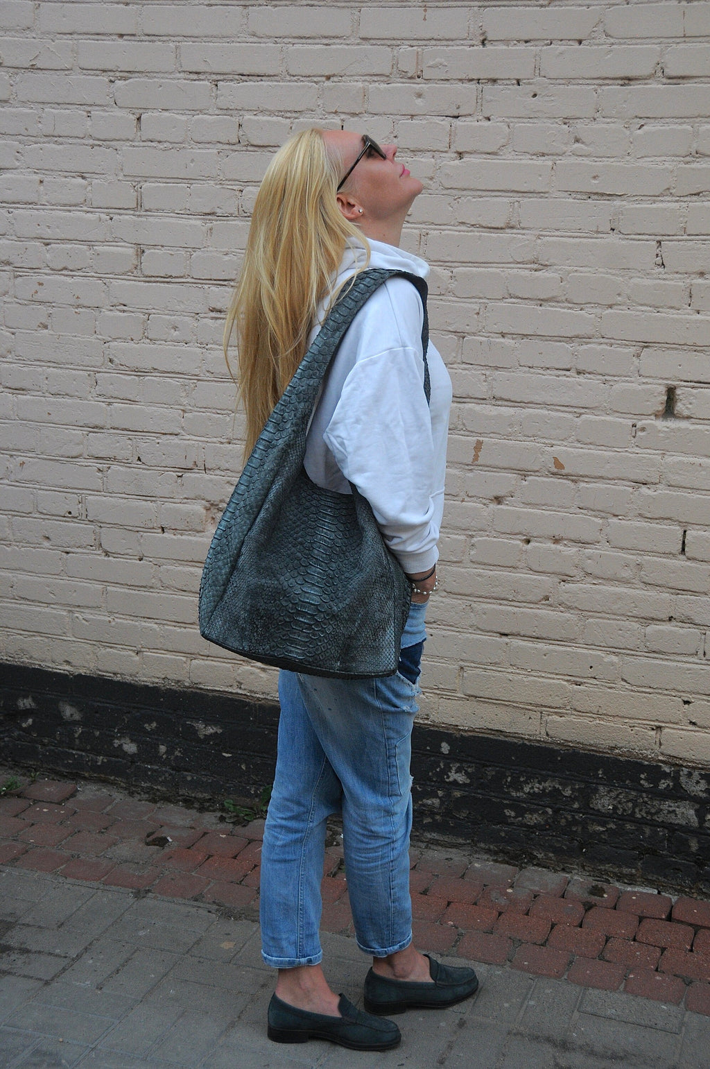 Big Soft Hobo Python Skin Bag RIVA — Grey