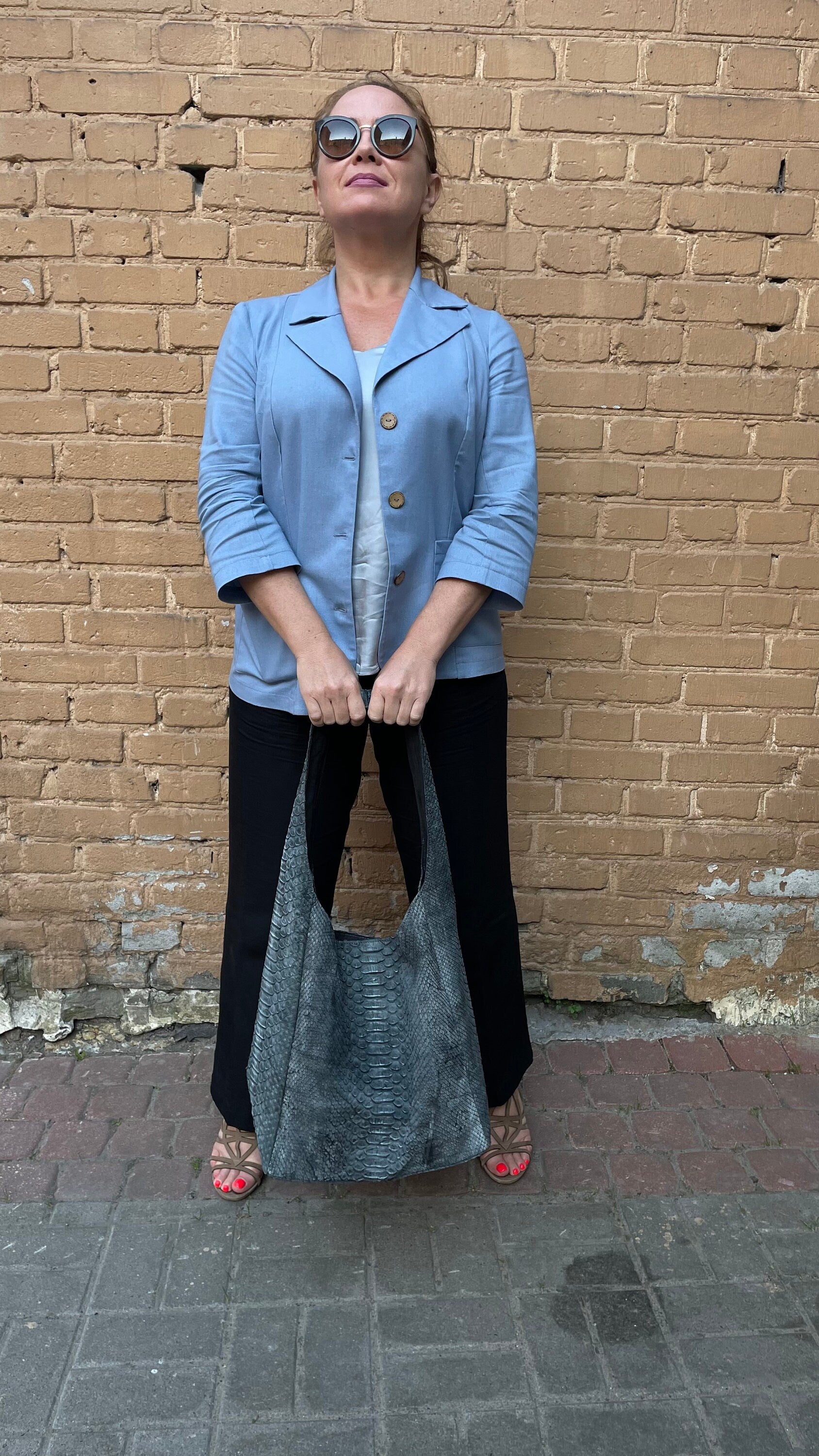 Big Soft Hobo Python Skin Bag RIVA — Grey