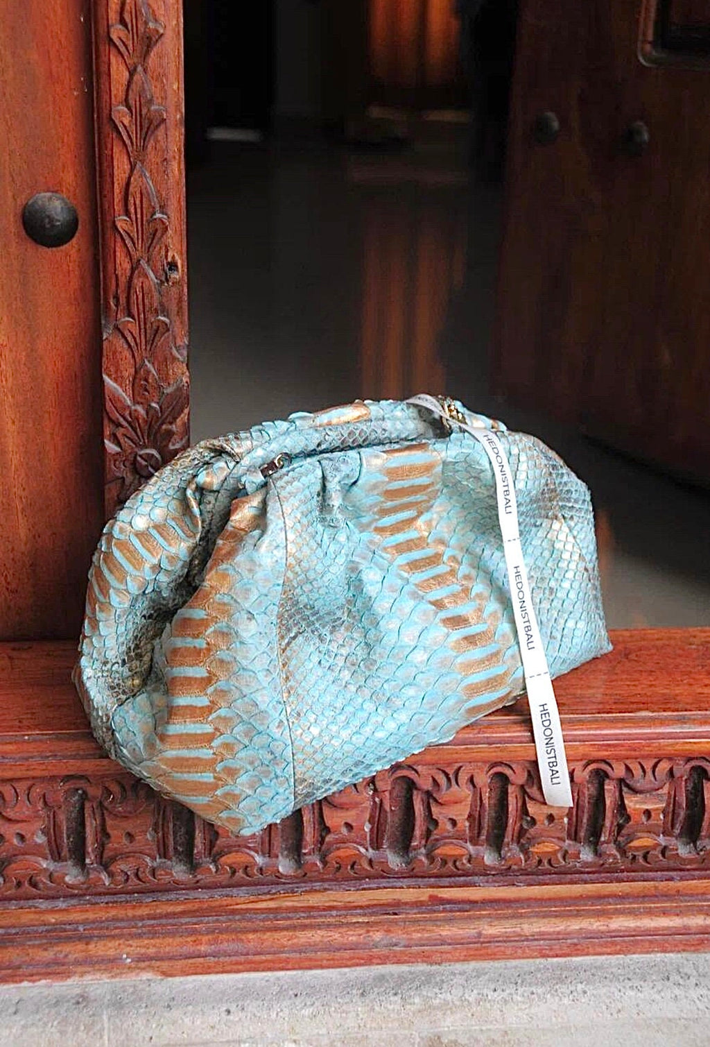 Genuine Python Skin Pouch Bag — Blue