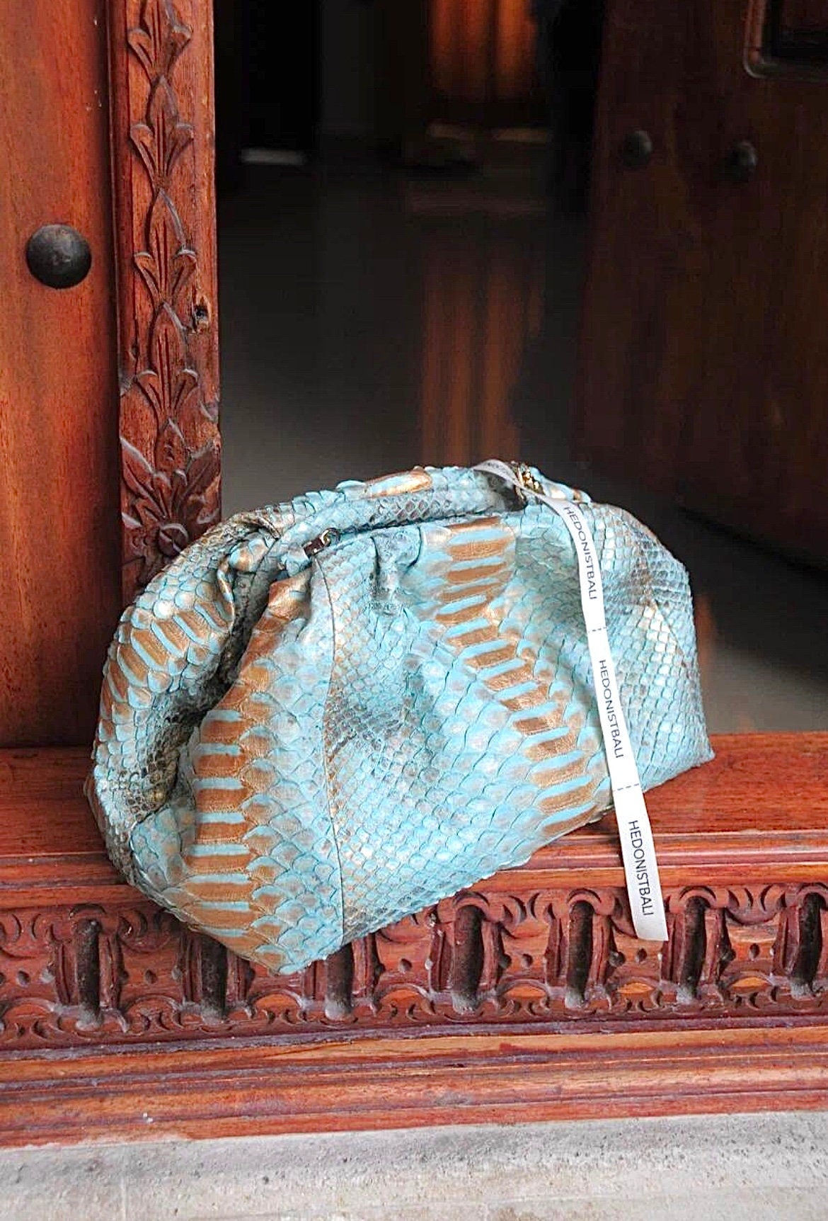 Genuine Python Skin Pouch Bag — Blue