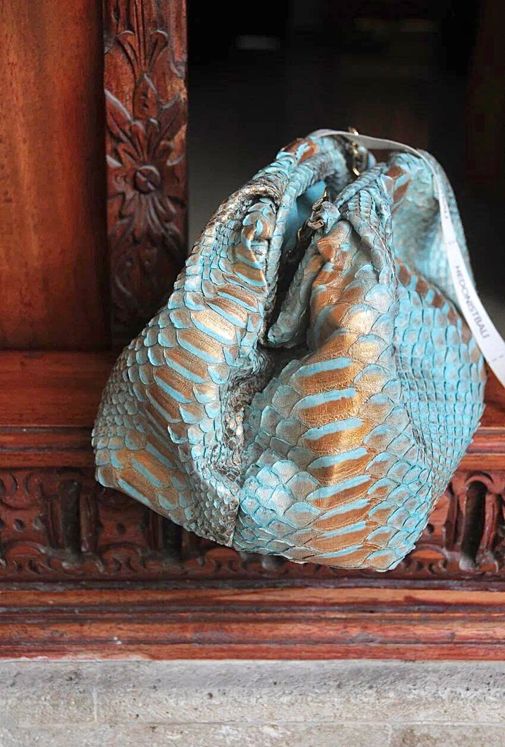 Genuine Python Skin Pouch Bag — Blue