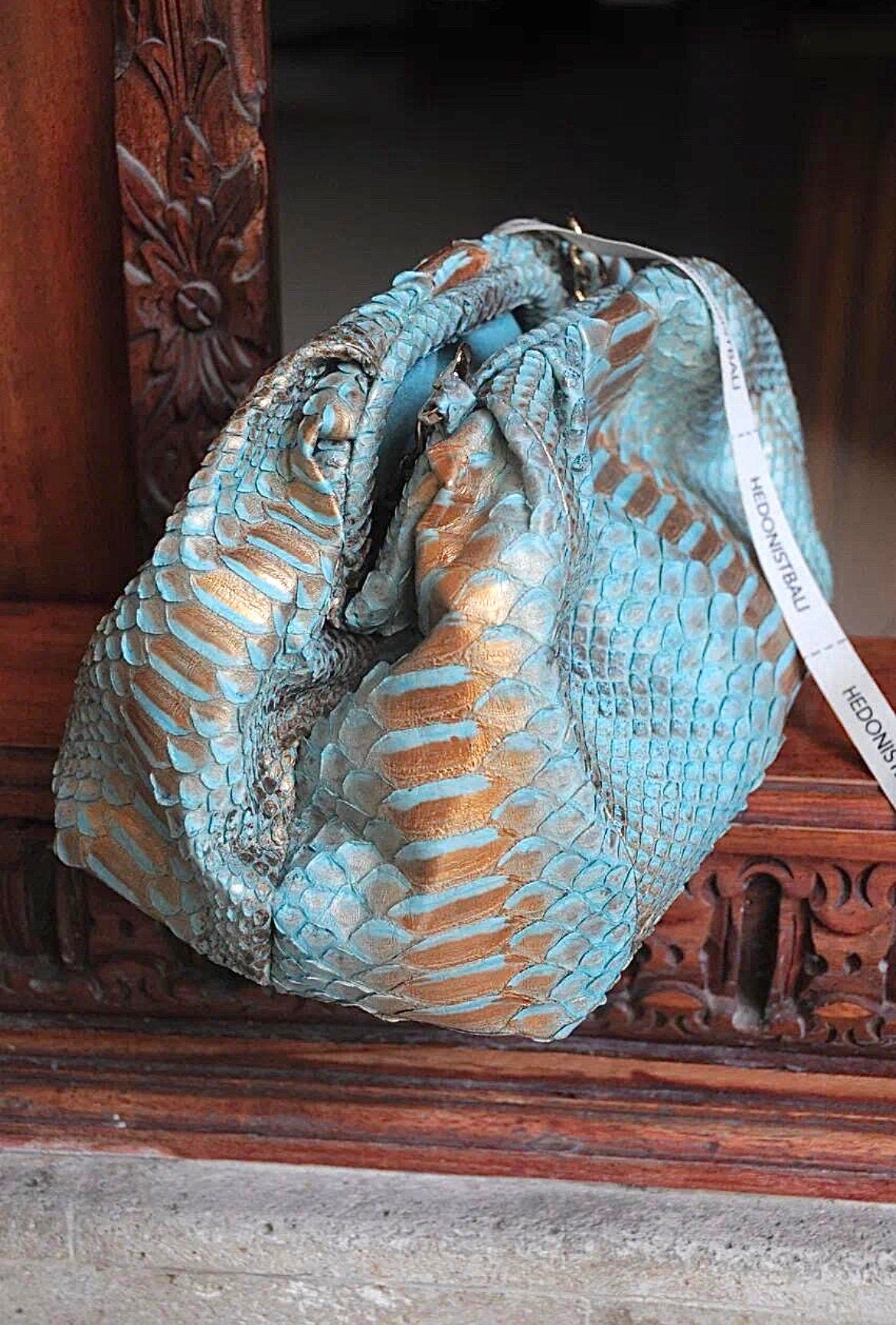 Genuine Python Skin Pouch Bag — Blue