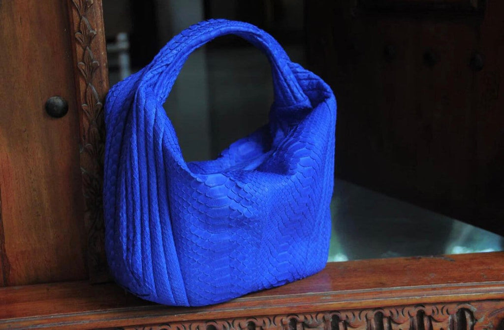 Medium Soft Hobo Python Skin Stitched Bag — Gray