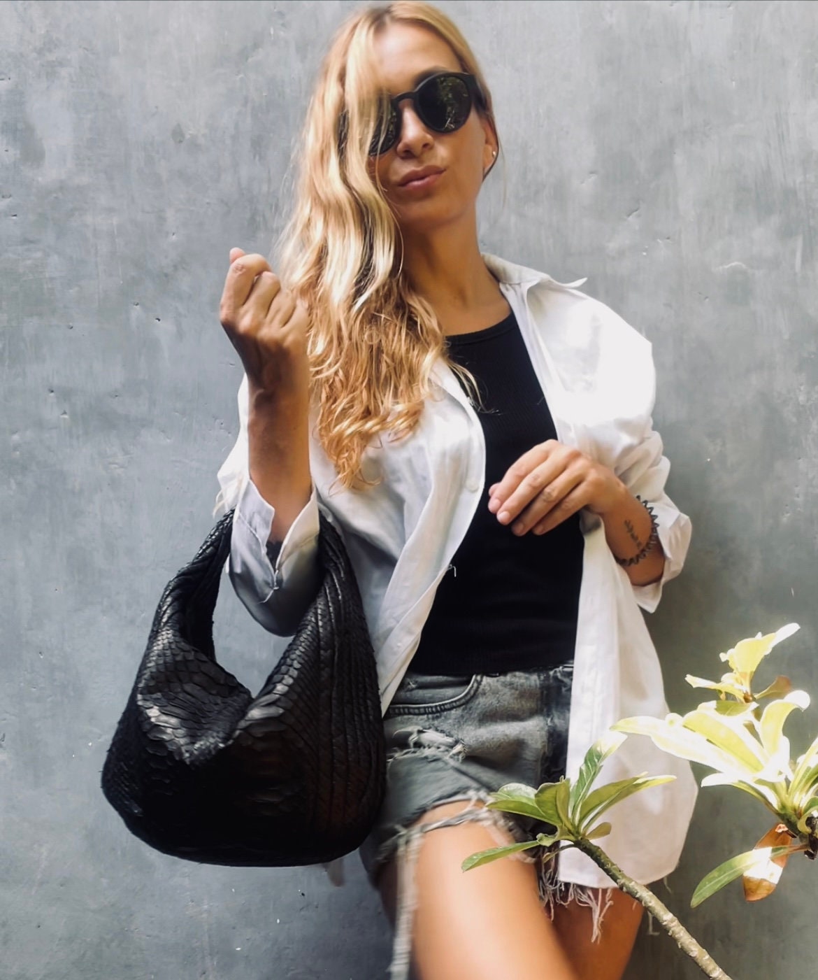 Medium Soft Hobo Classy Sport Woman Stitched Bag — Black