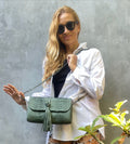 Genuine Python Skin Tassel Clutch — Dark Green