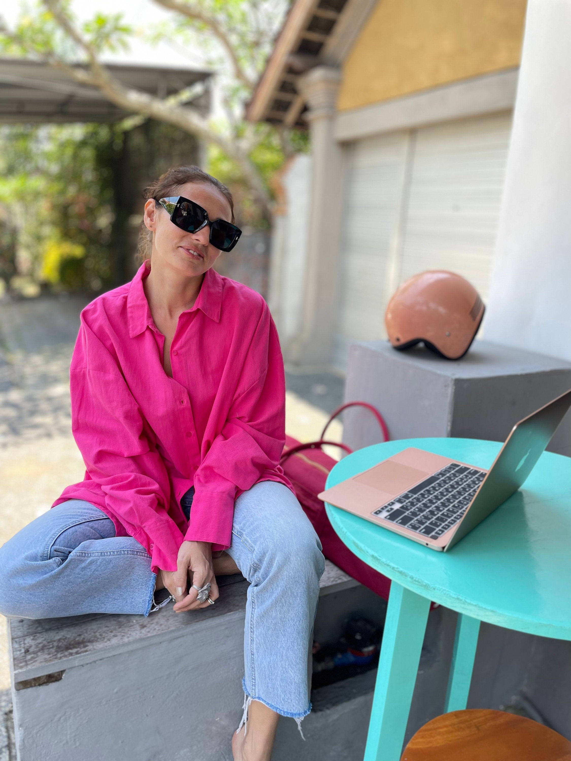 Oversized Linen Shirt MALDI — Fuchsia
