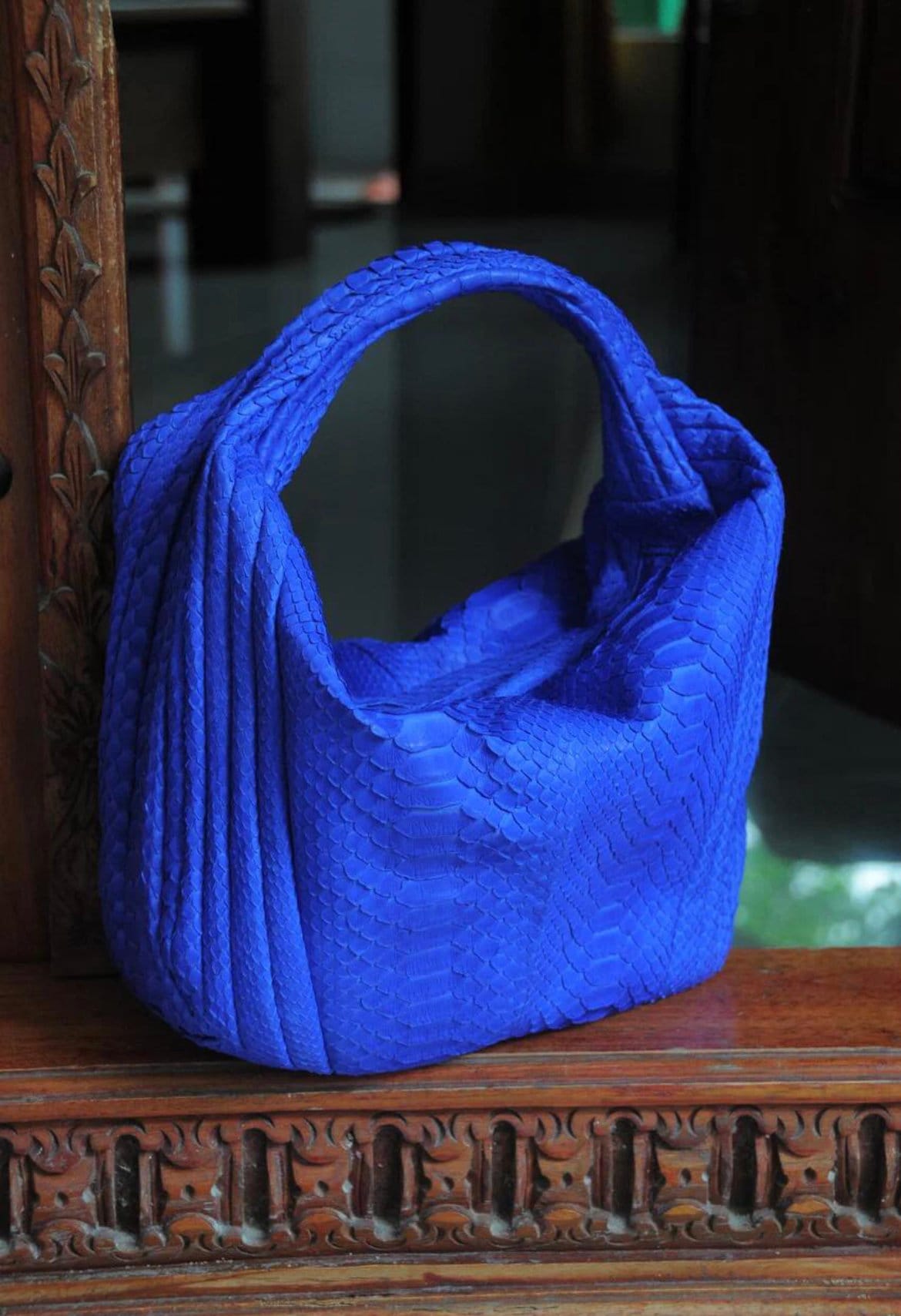 Medium Soft Hobo Python Skin Stitched Bag — Gray