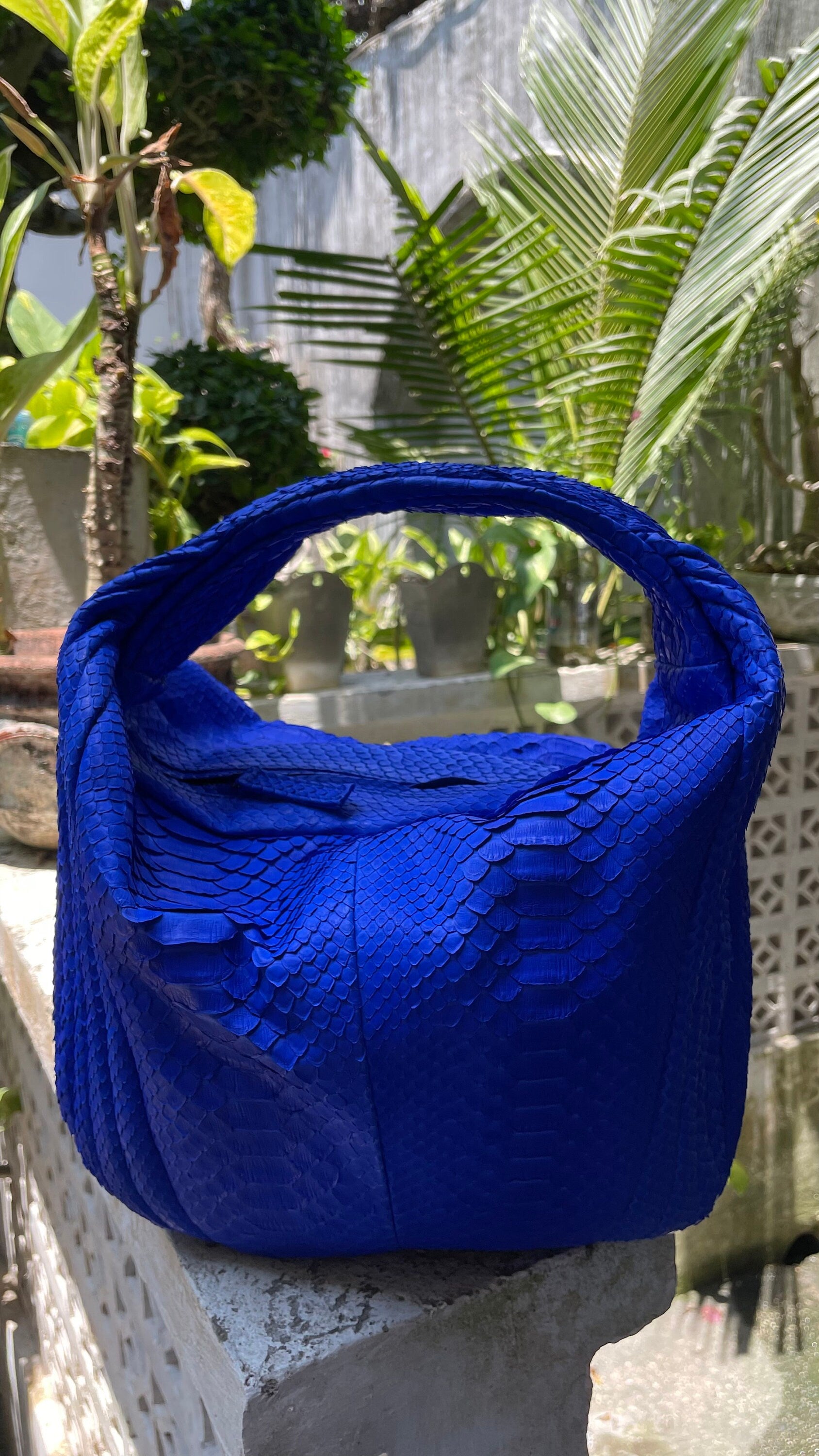 Medium Soft Hobo Python Skin Stitched Bag — Gray