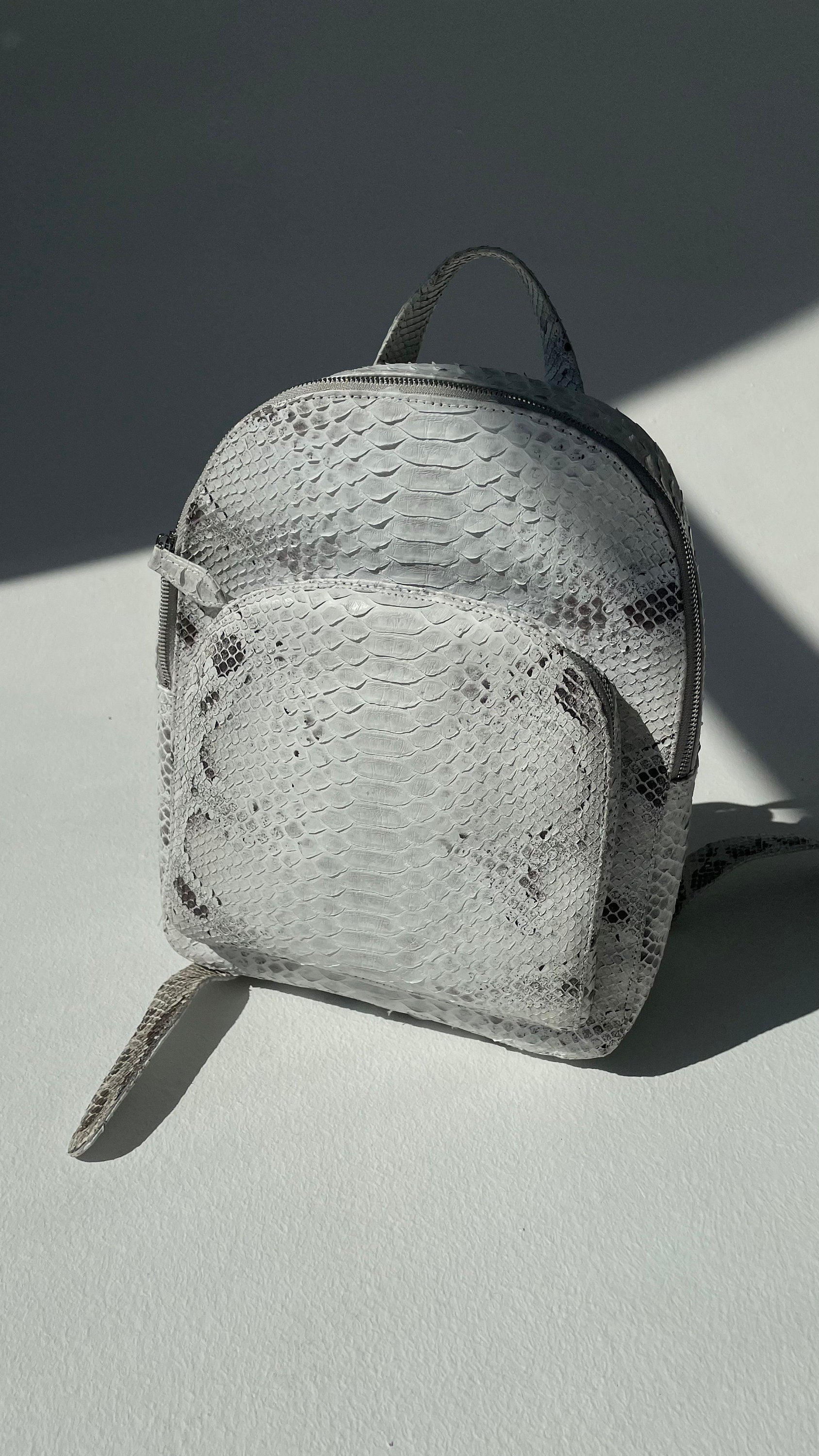 Genuine Python Skin Backpack — White