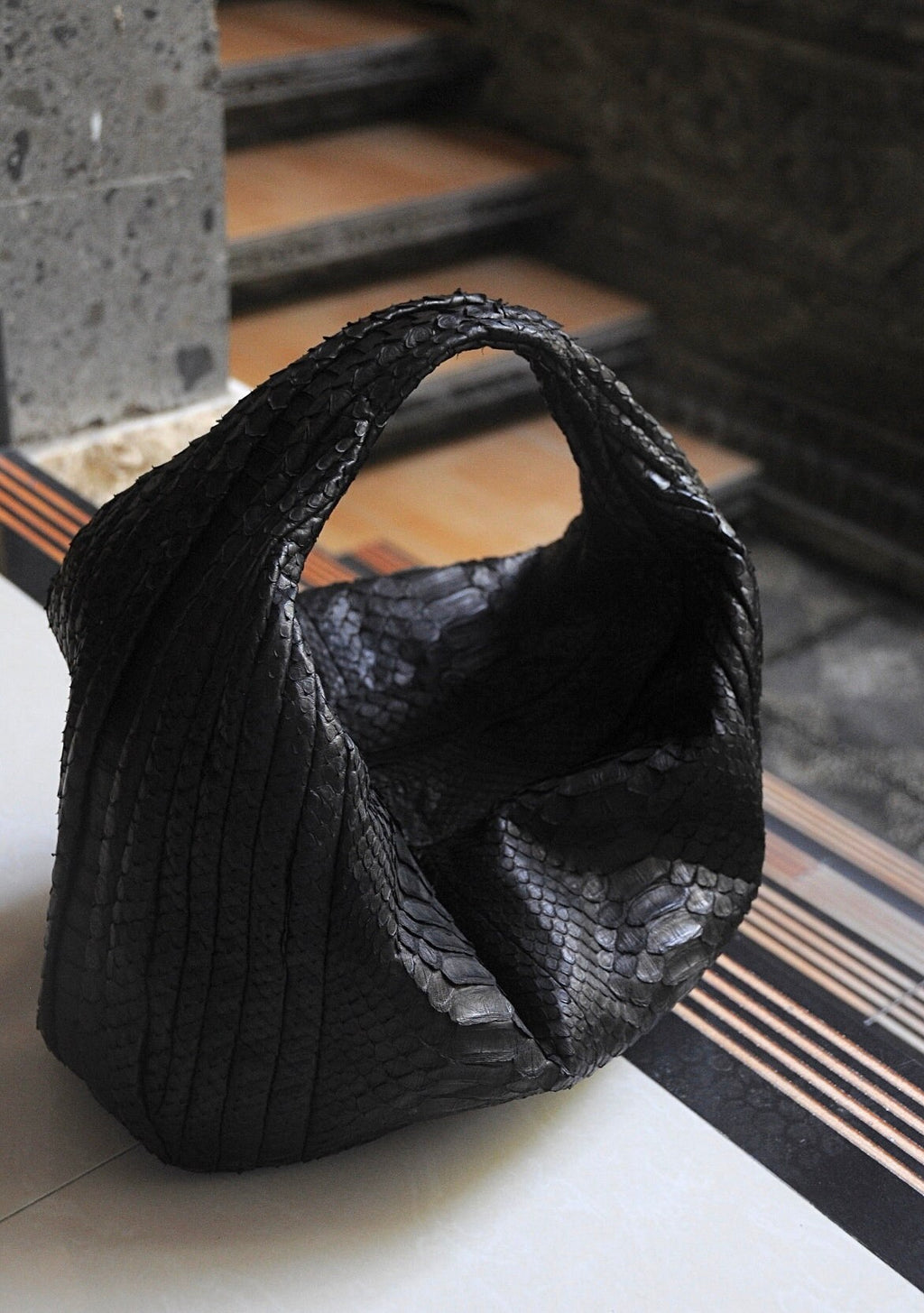 Medium Soft Hobo Classy Sport Woman Stitched Bag — Black
