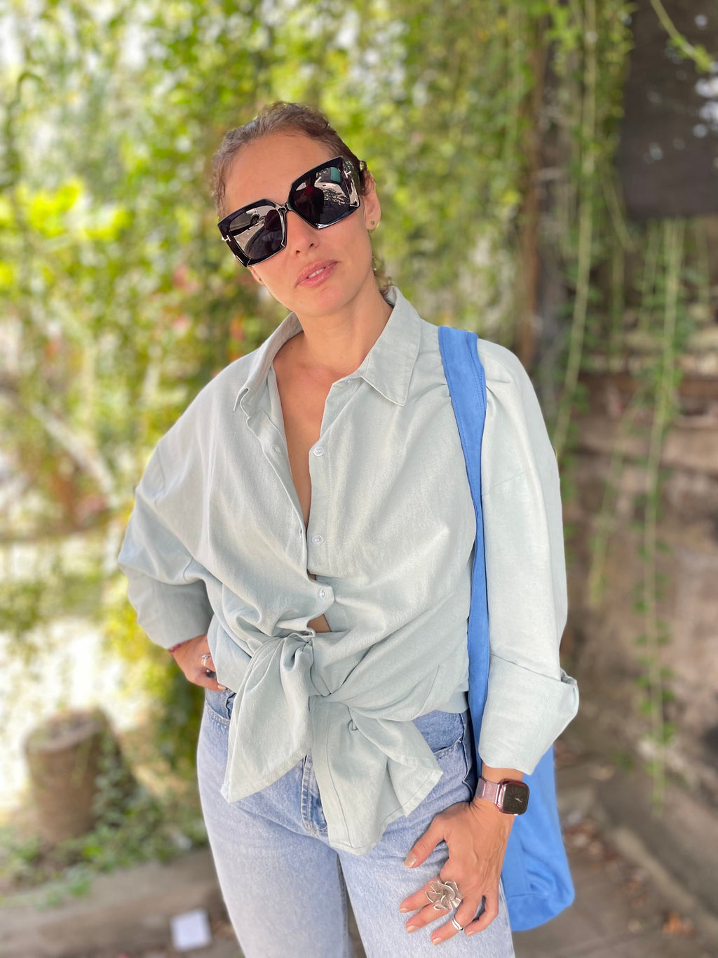 Oversized Linen Shirt MALDI — Light Baby Blue