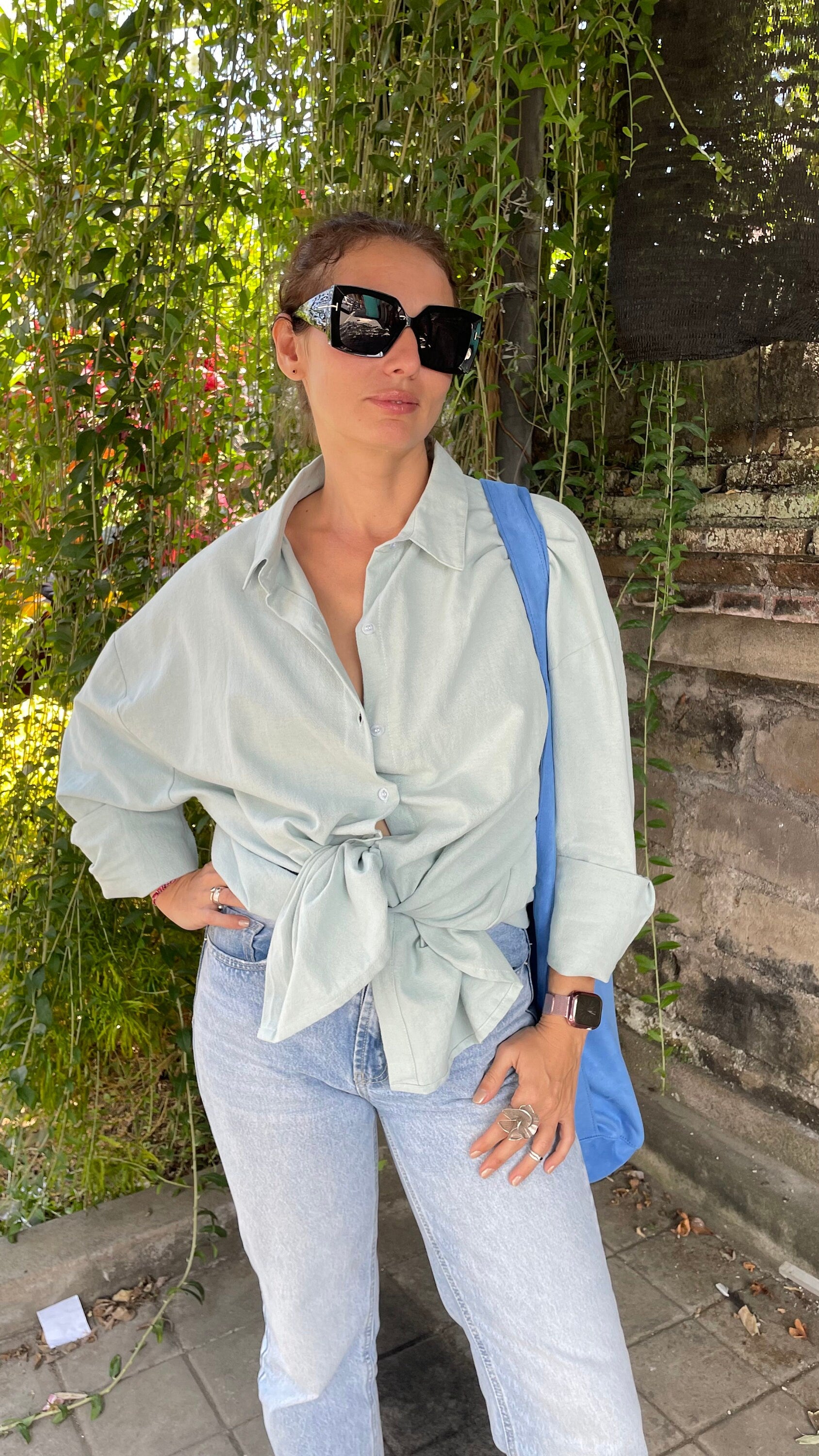 Oversized Linen Shirt MALDI — Light Baby Blue