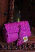 Genuine Python Skin Tassel Clutch — Hot Pink