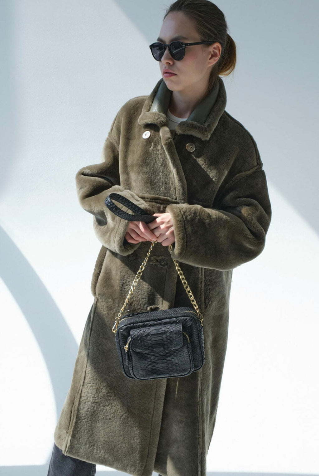 Genuine Python Skin Sport Crossbody Bag with Pocket