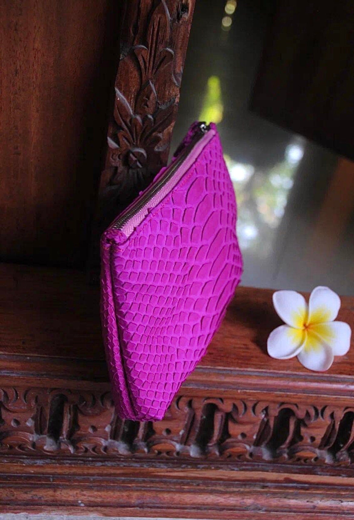 Genuine Python Skin Cosmetic Bag — Hot Pink