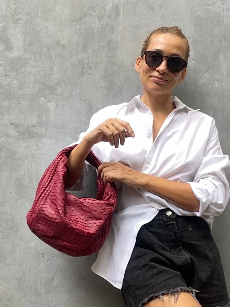 Medium Soft Hobo Classy Sport Woman Stitched Bag — Red