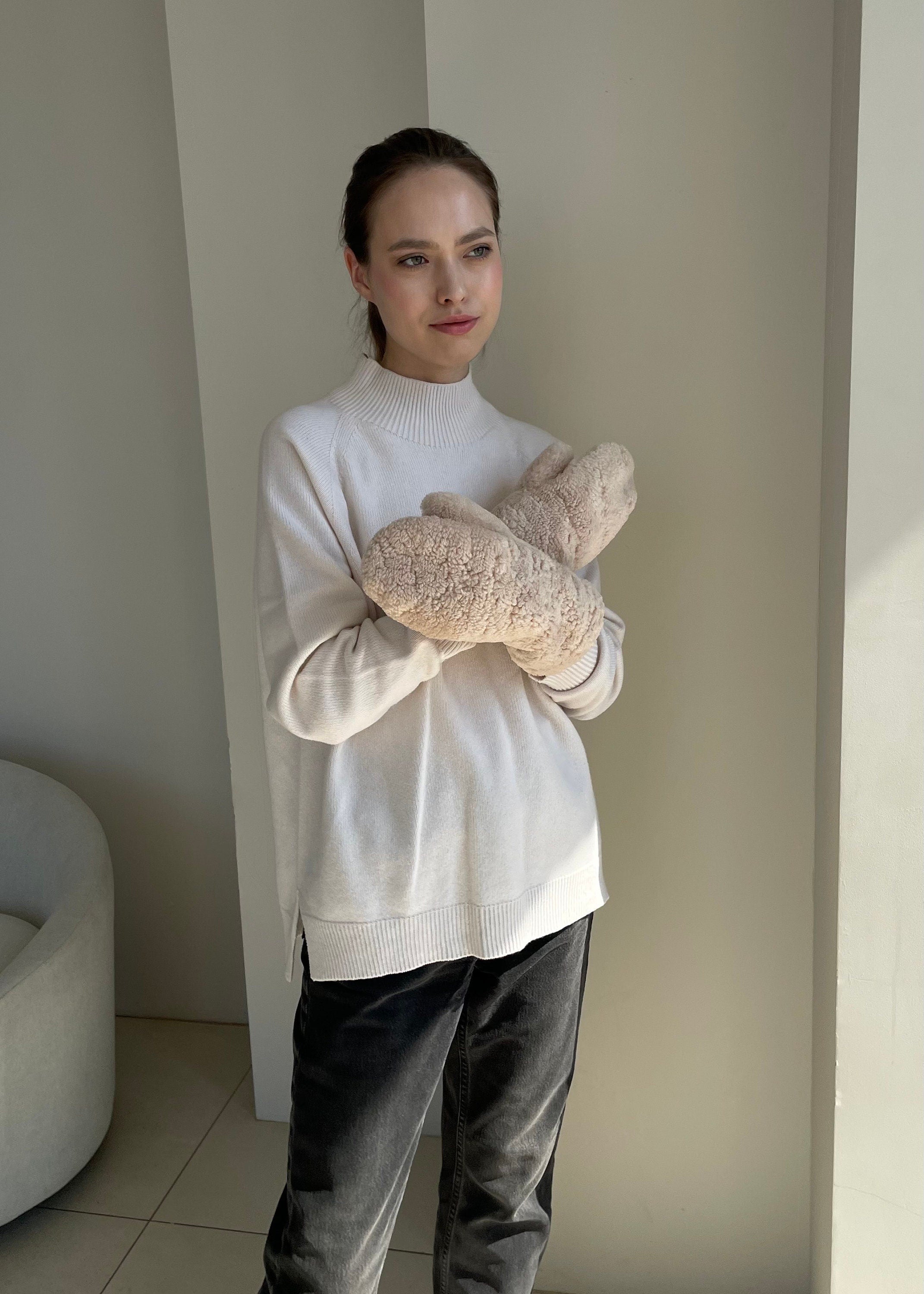 Genuine Shearling Mittens — Cream Beige