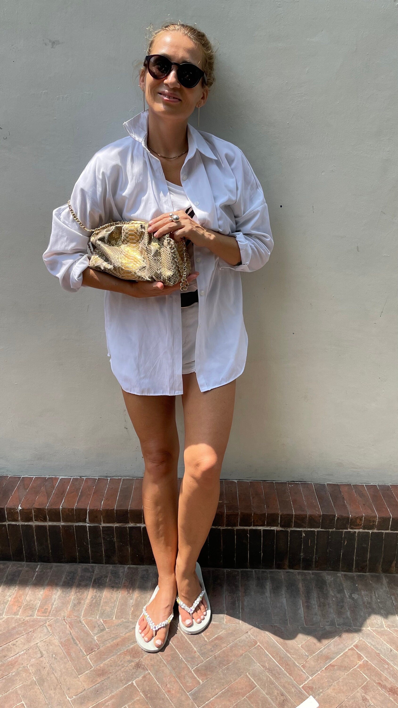Genuine Python Skin Pouch Bag — Gold