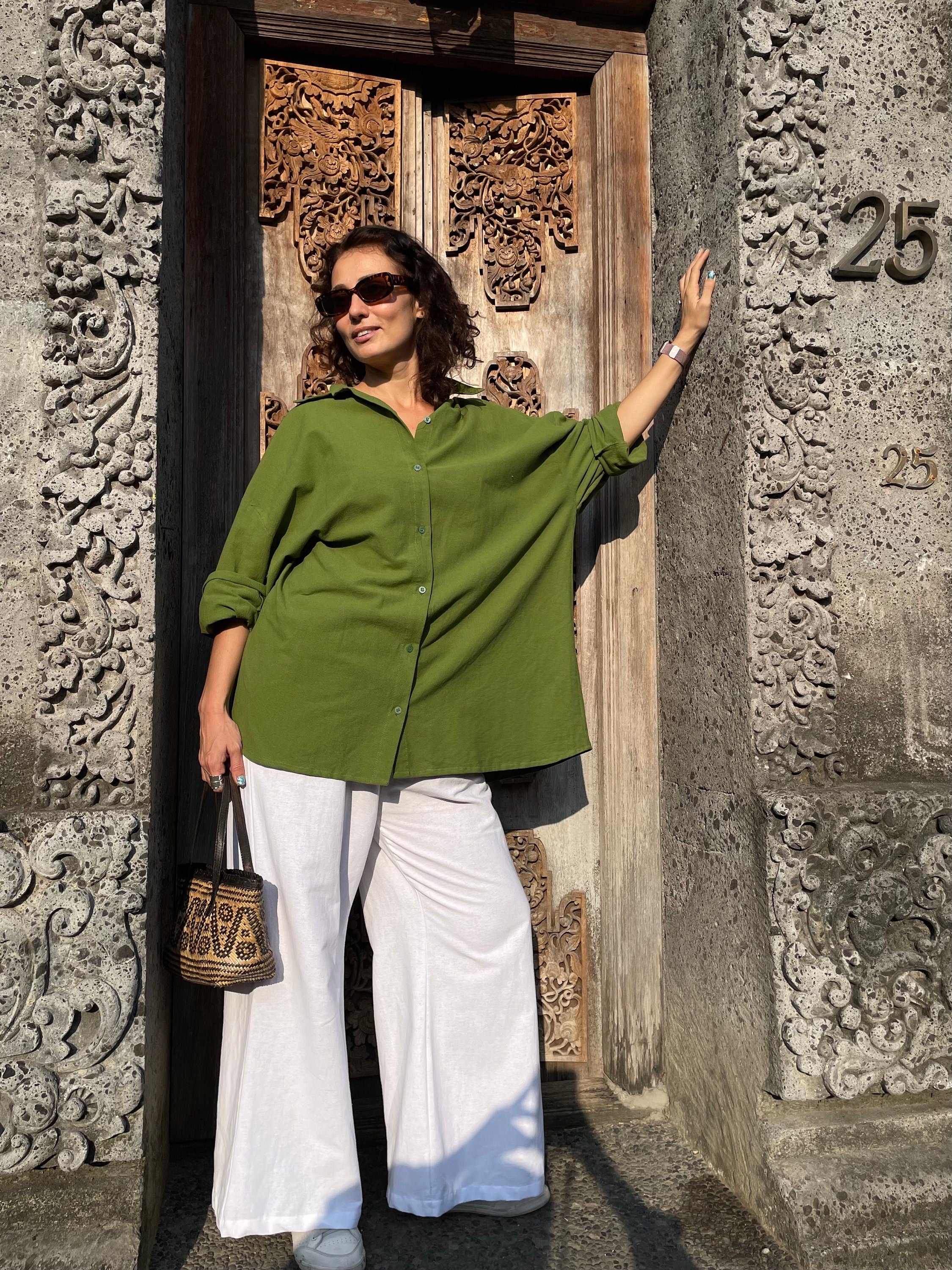 Oversized Khaki Linen Shirt MALDI