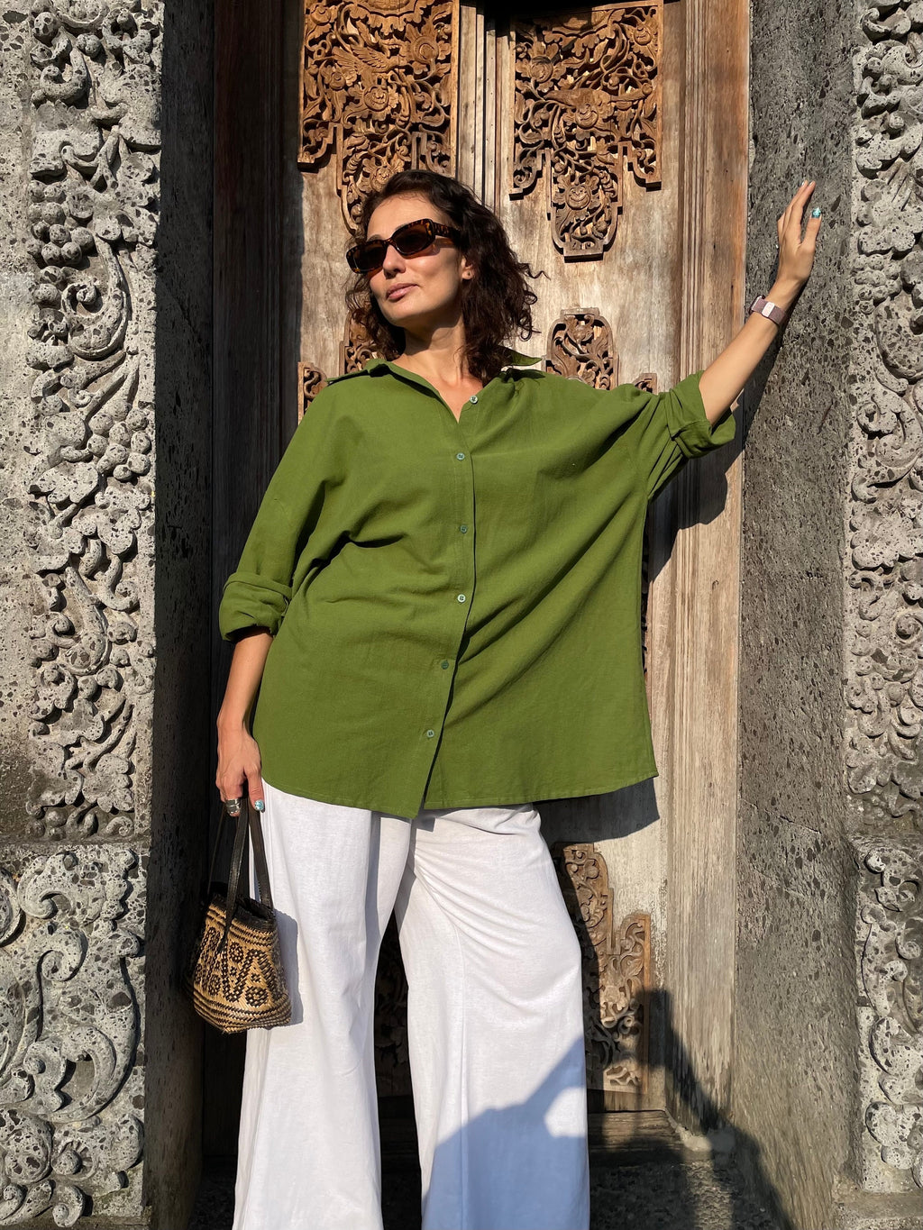 Oversized Khaki Linen Shirt MALDI