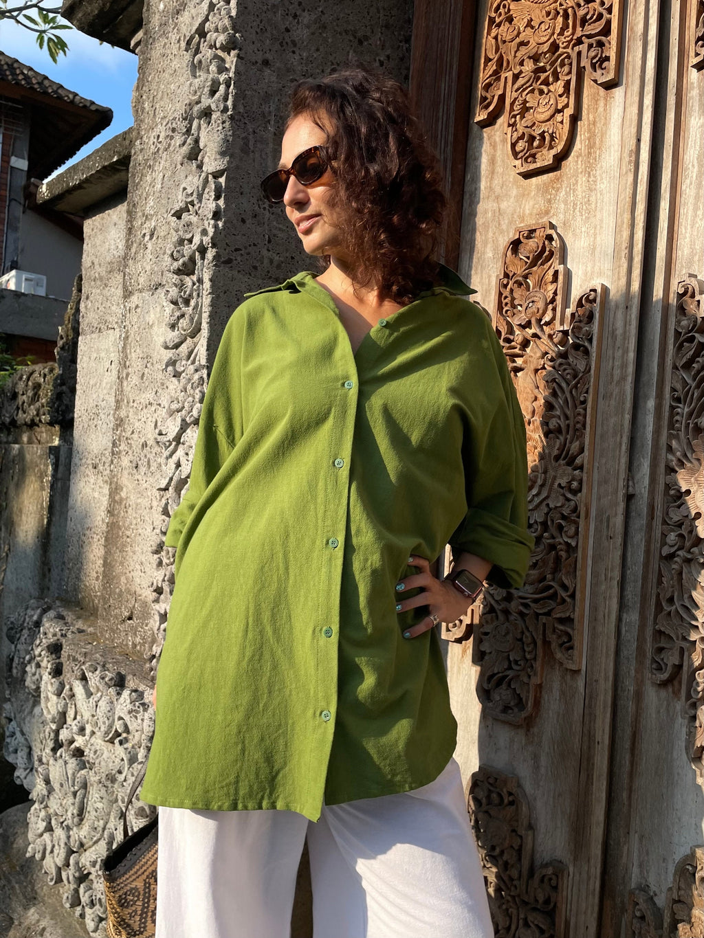 Oversized Khaki Linen Shirt MALDI