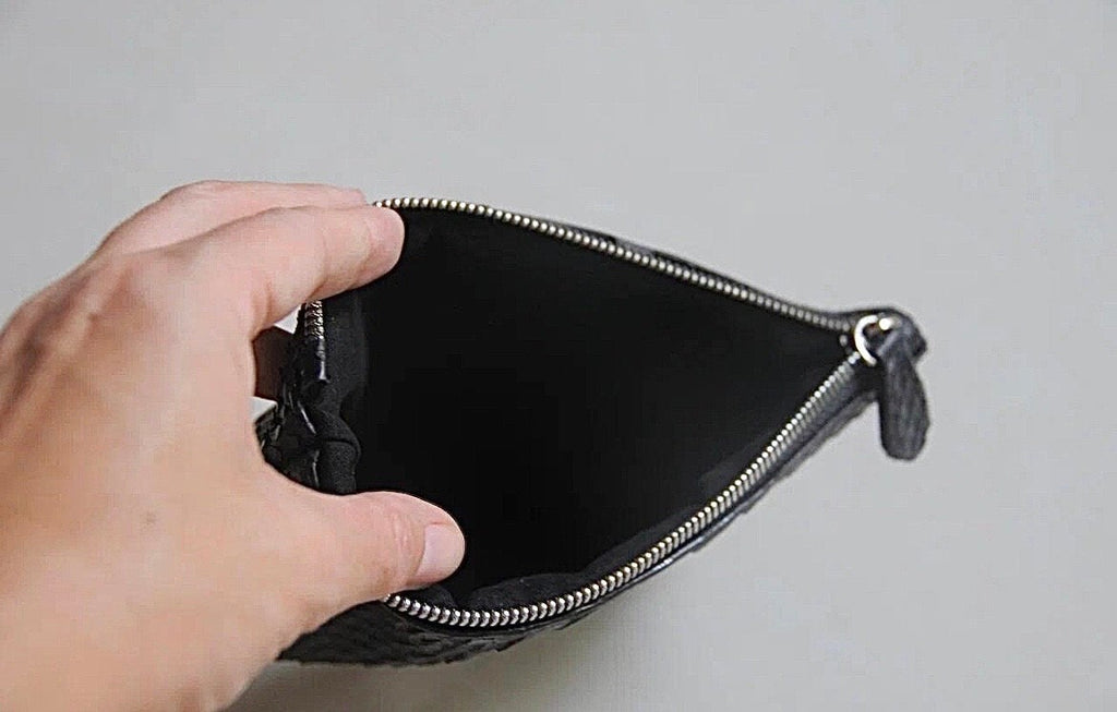 Genuine Python Skin Cosmetic Bag — Black