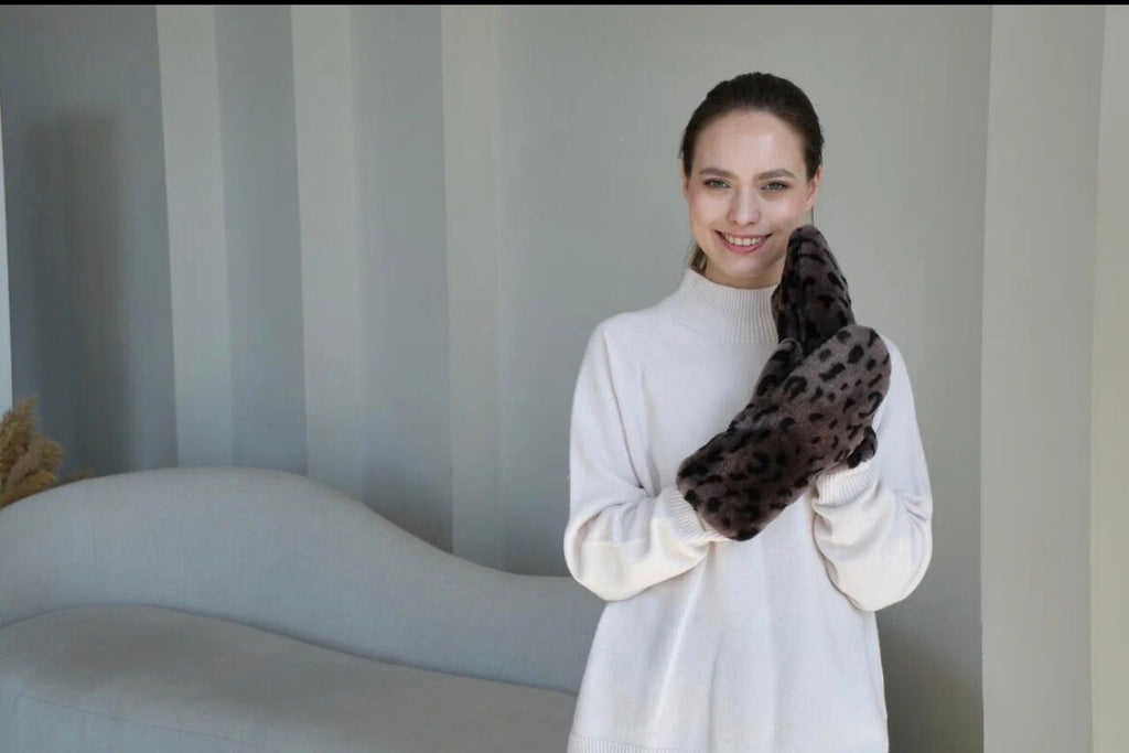 Genuine Shearling Mittens — Leopard Print