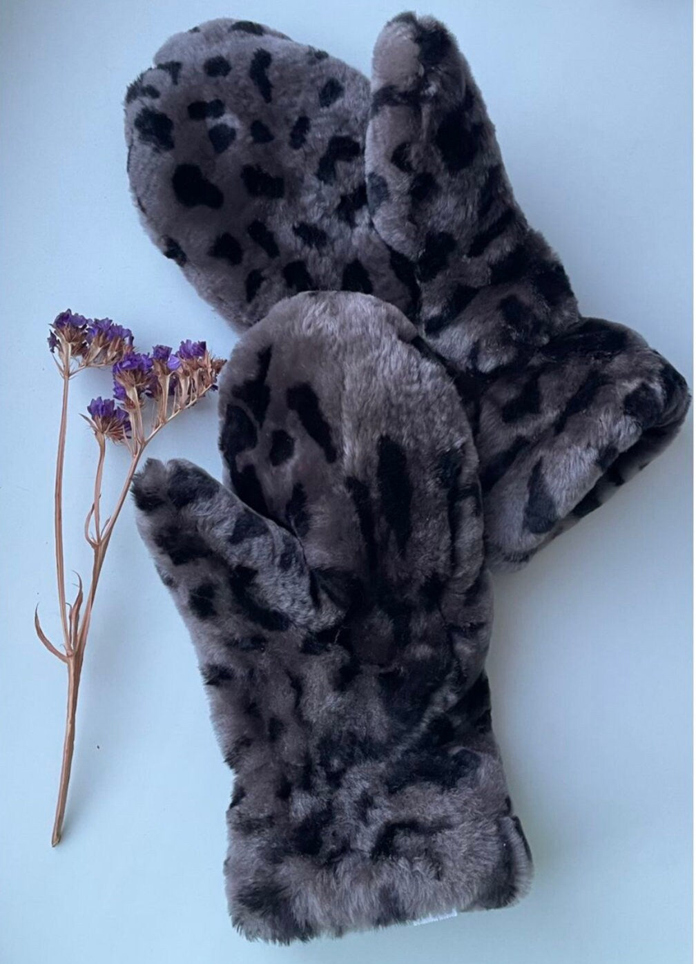Genuine Shearling Mittens — Leopard Print