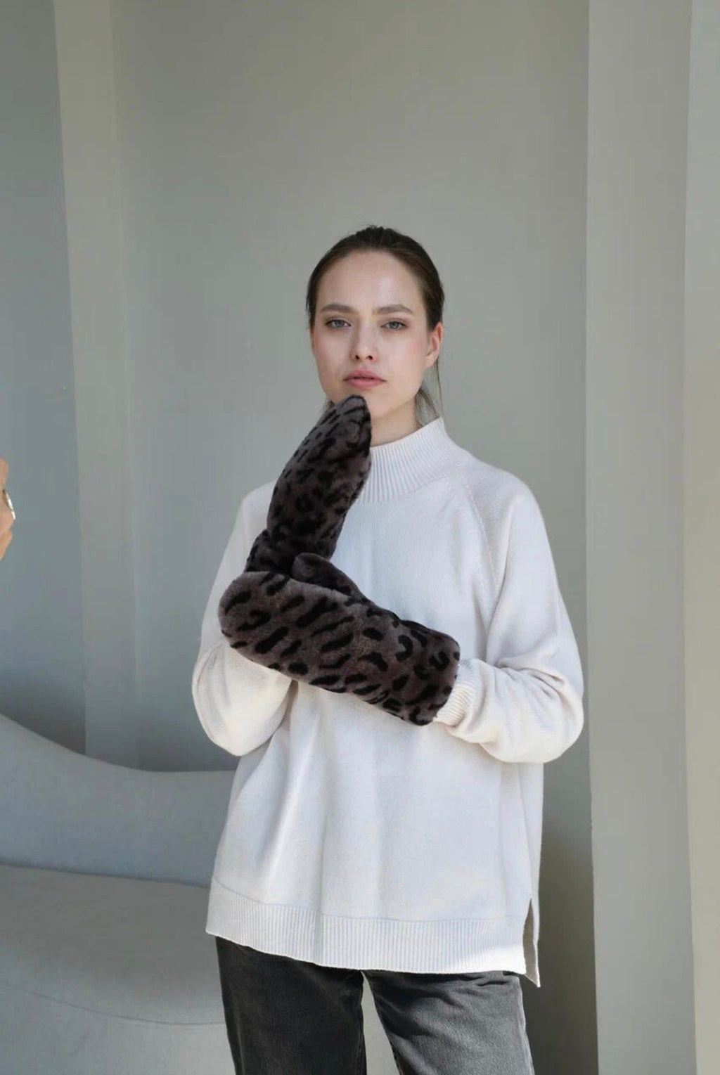 Genuine Shearling Mittens — Leopard Print