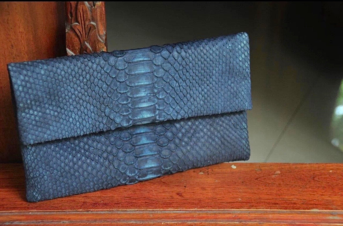 Genuine Python Skin Clutch — Blue Jeans