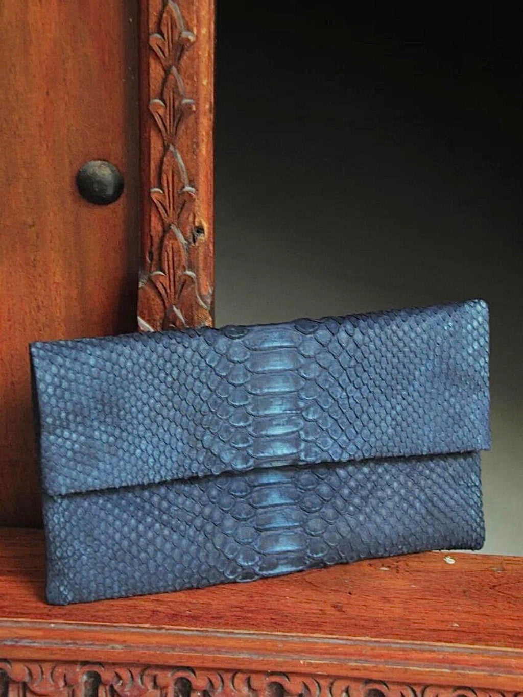 Genuine Python Skin Clutch — Blue Jeans