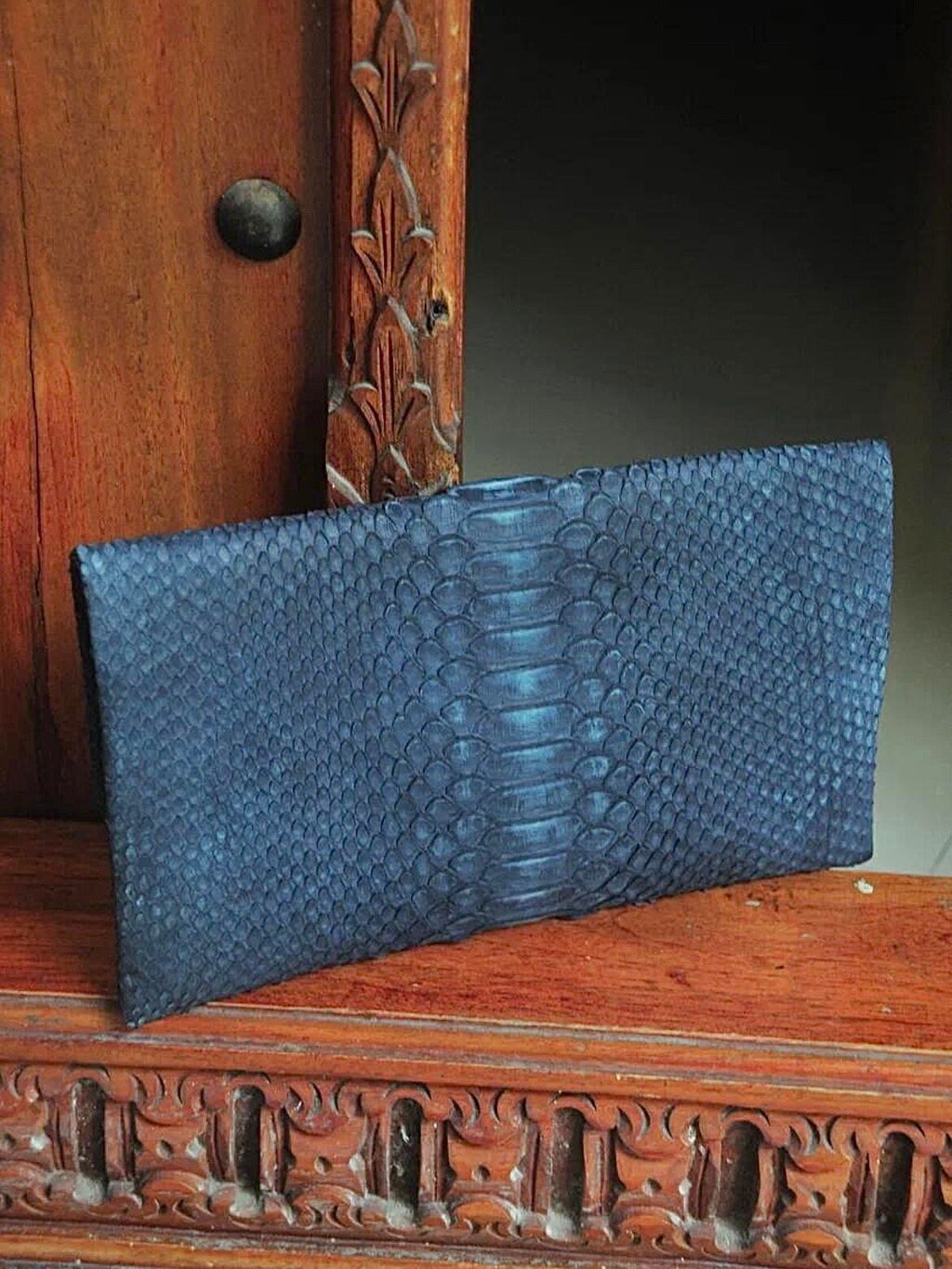 Genuine Python Skin Clutch — Blue Jeans