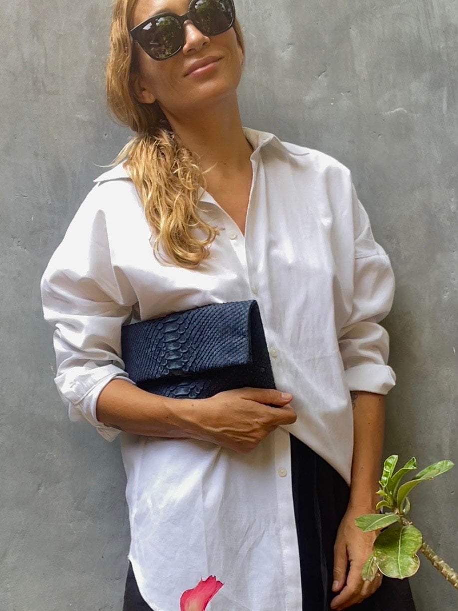 Genuine Python Skin Clutch — Blue Jeans