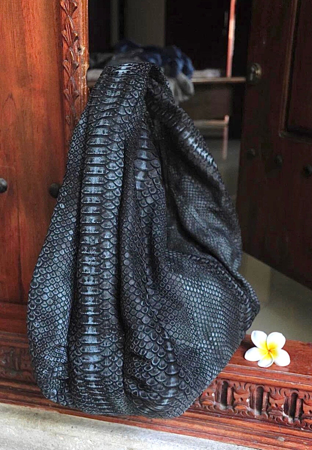 Big Soft Hobo Python Skin Bag — Gray