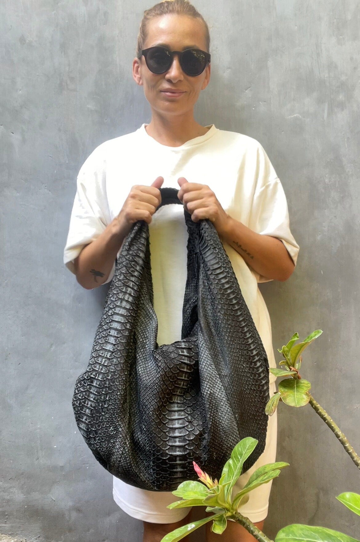 Big Soft Hobo Classy Sport Woman Bag | Purse Genuine Python Skin | Python Skin Products | Gray Big Elegant Leather Designer Soft Bag Snake