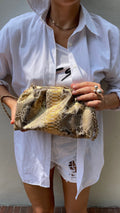 Genuine Python Skin Pouch Bag — Gold