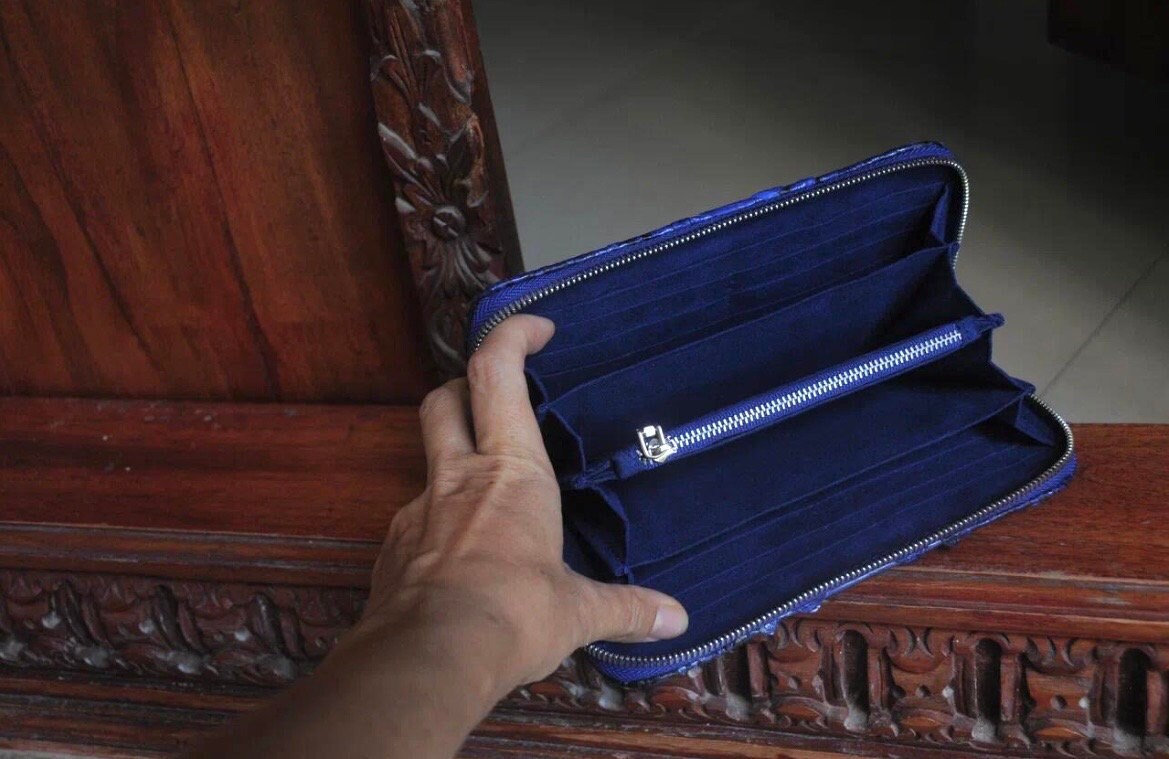 Genuine Python Skin Wallet — Electric Blue with Pattern