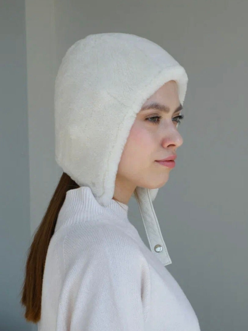 Genuine Shearling Fur Bonnet — Cream White