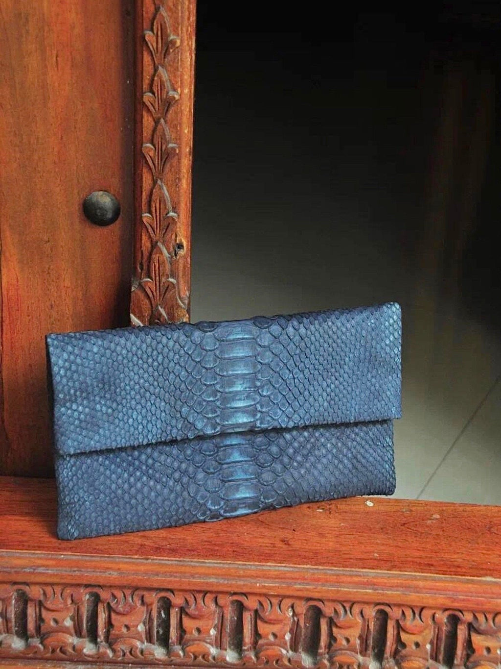 Genuine Python Skin Clutch — Blue Jeans