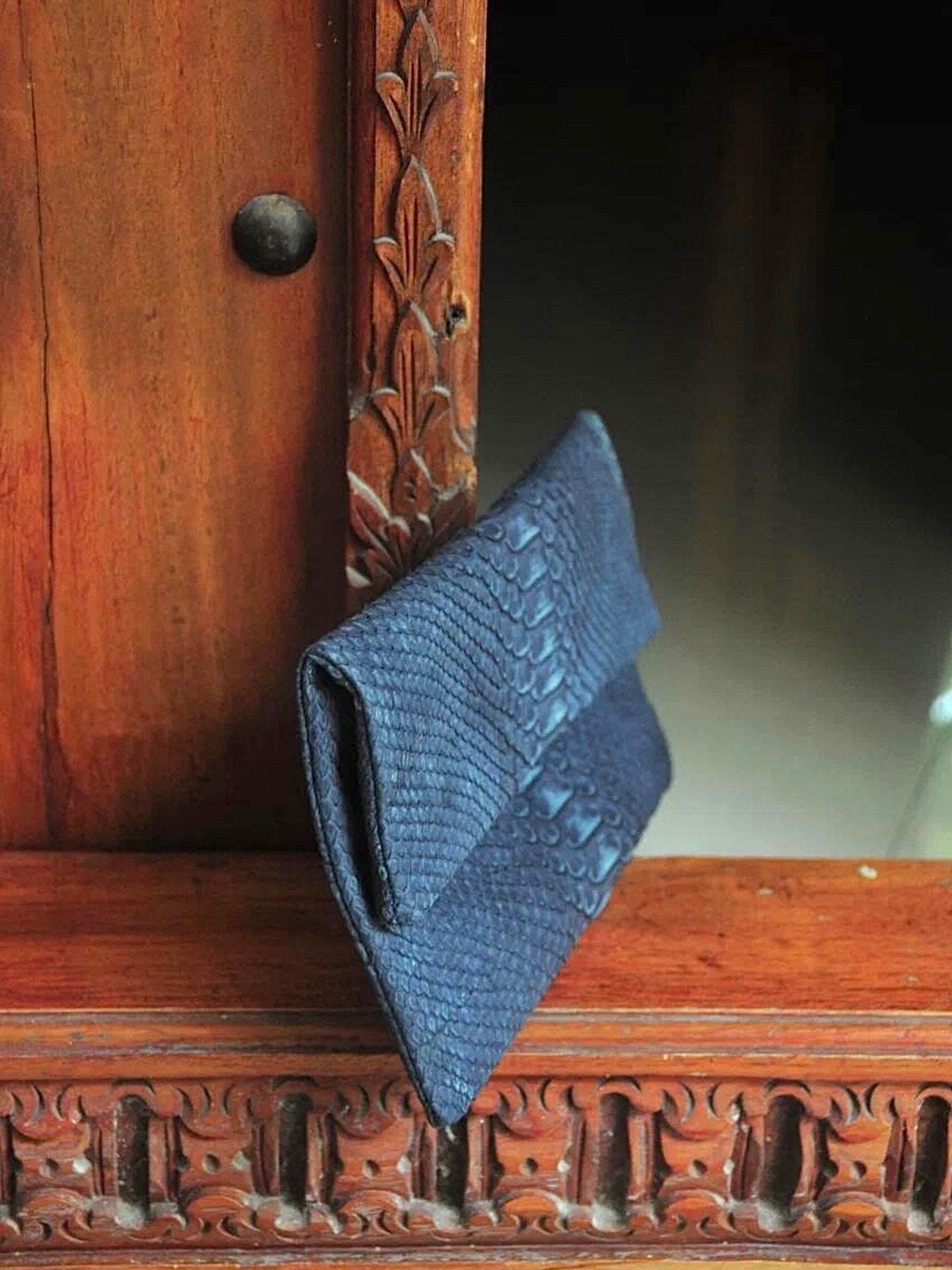Genuine Python Skin Clutch — Blue Jeans