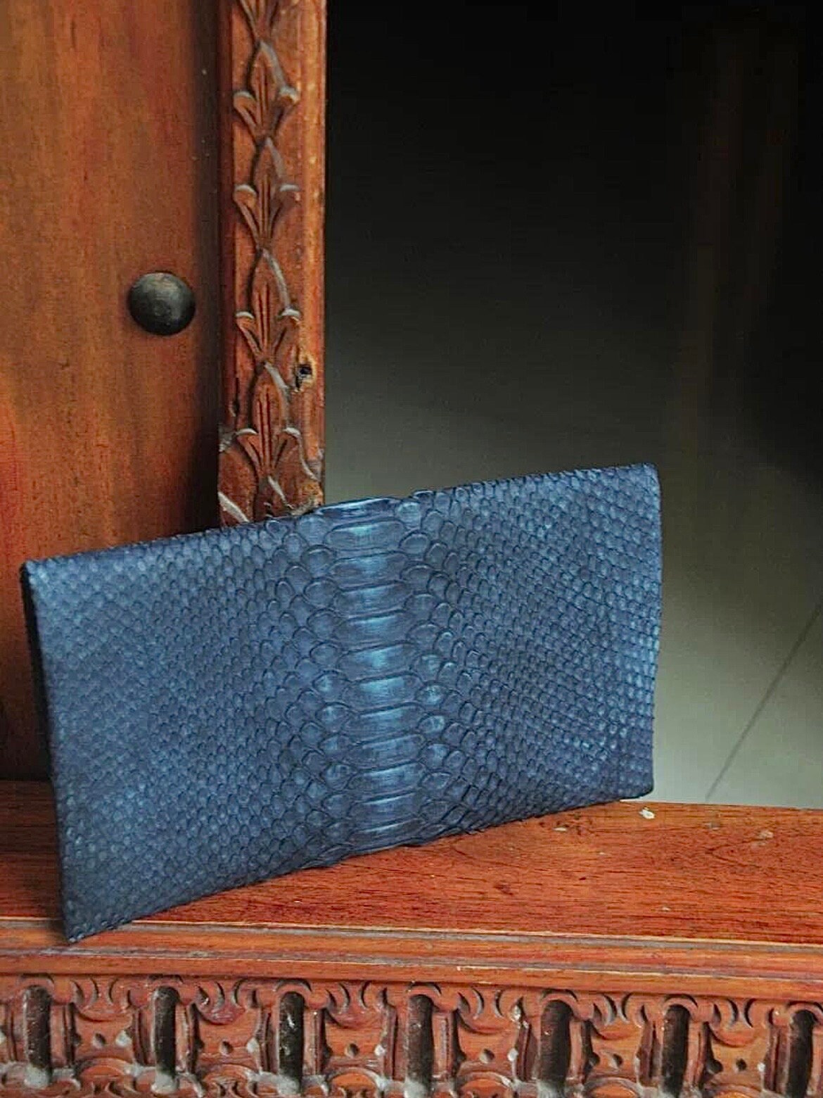 Genuine Python Skin Clutch — Blue Jeans