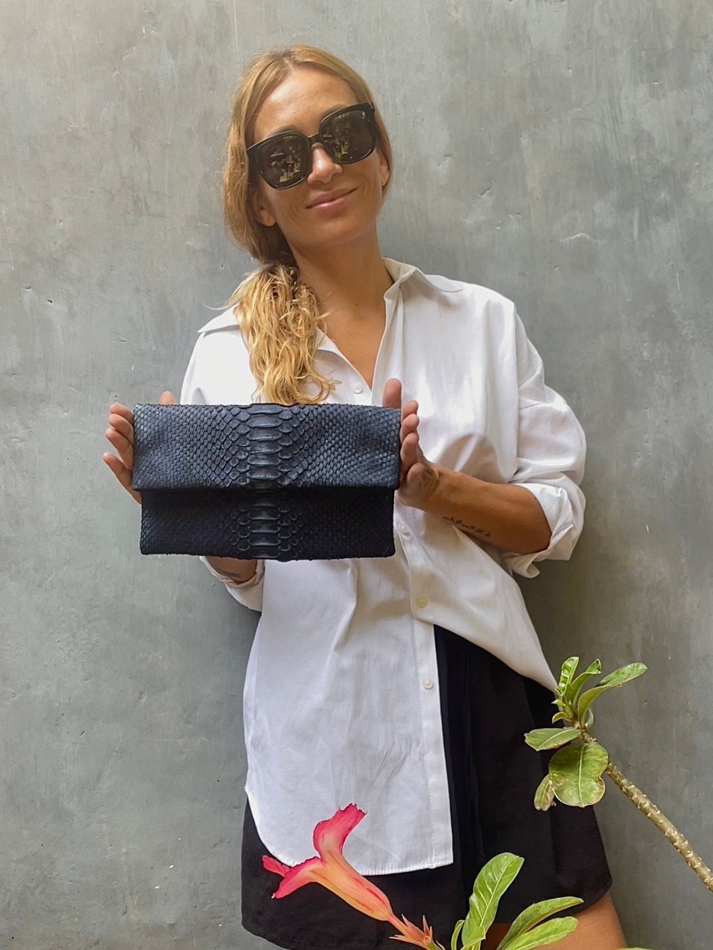 Genuine Python Skin Clutch — Blue Jeans