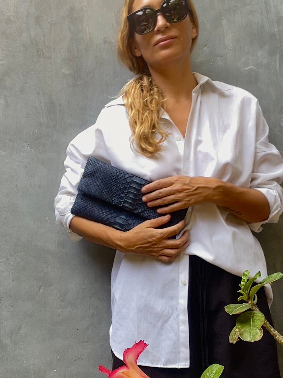 Genuine Python Skin Clutch — Blue Jeans