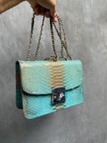 Genuine Python Skin Crossbody Bag — Blue