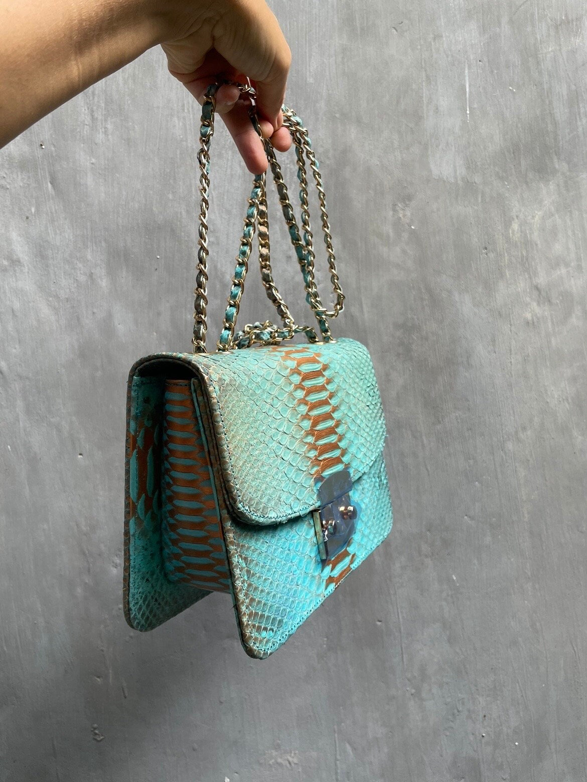 Genuine python skin crossbody blue classy bag