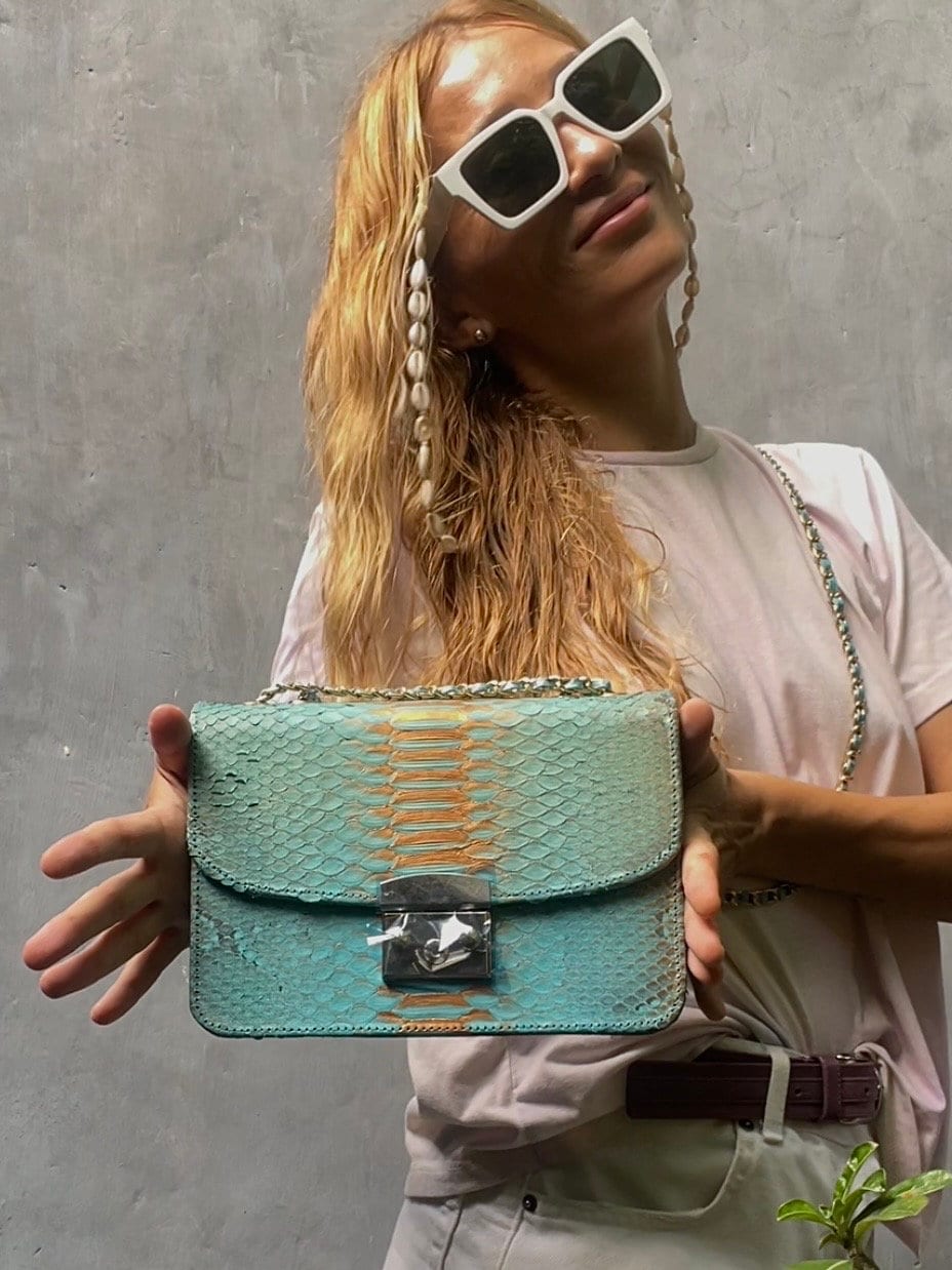 Genuine python skin crossbody blue classy bag