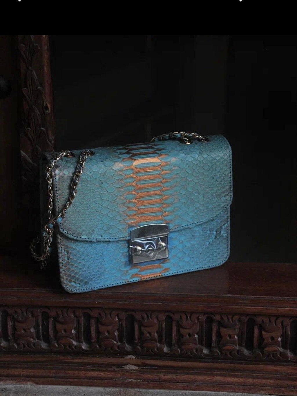 Genuine python skin crossbody blue classy bag