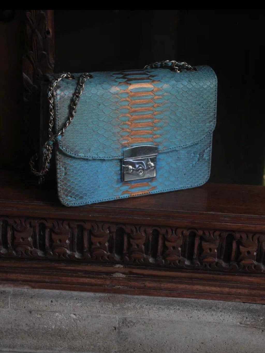 Genuine python skin crossbody blue classy bag
