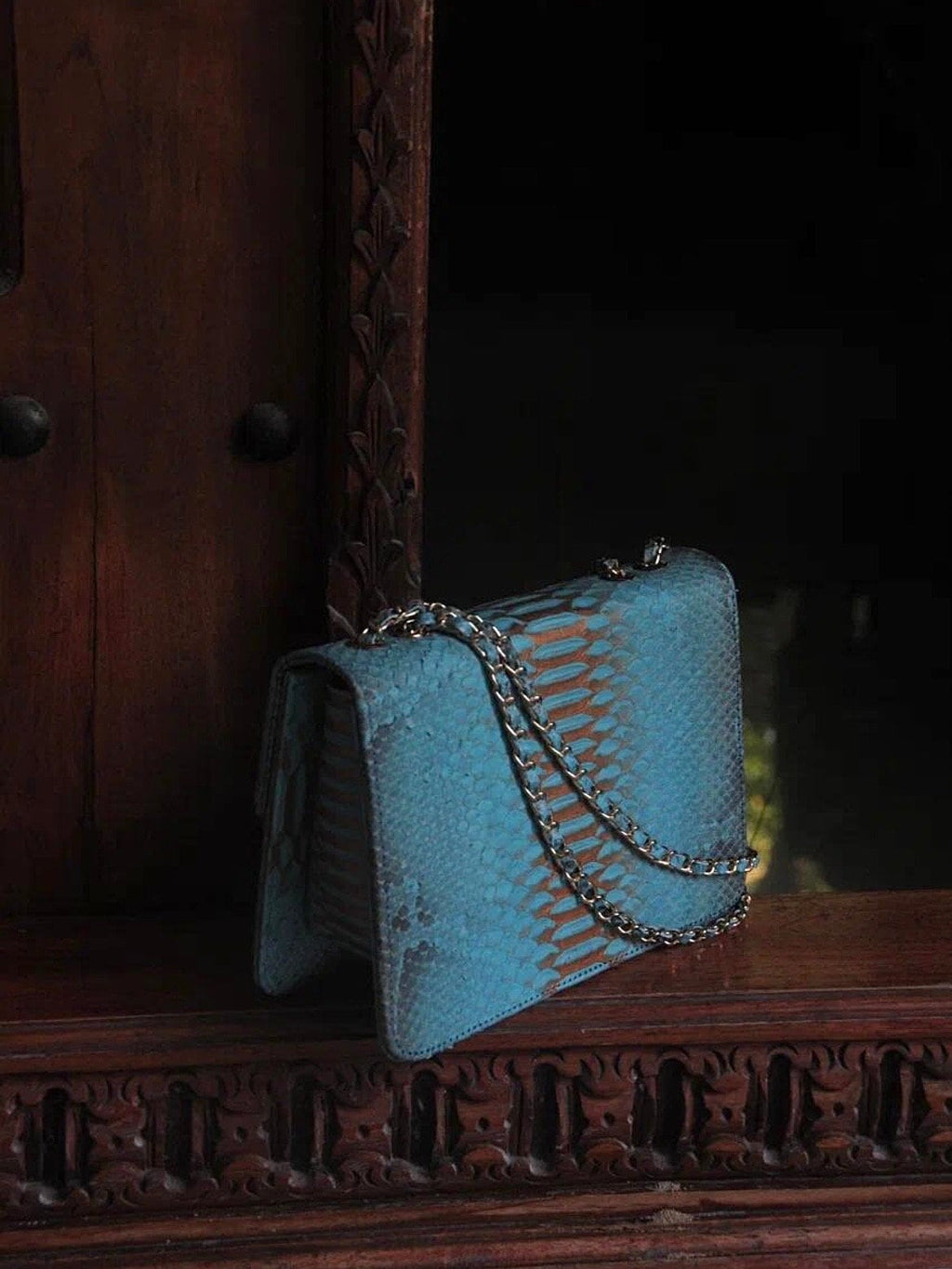 Genuine python skin crossbody blue classy bag