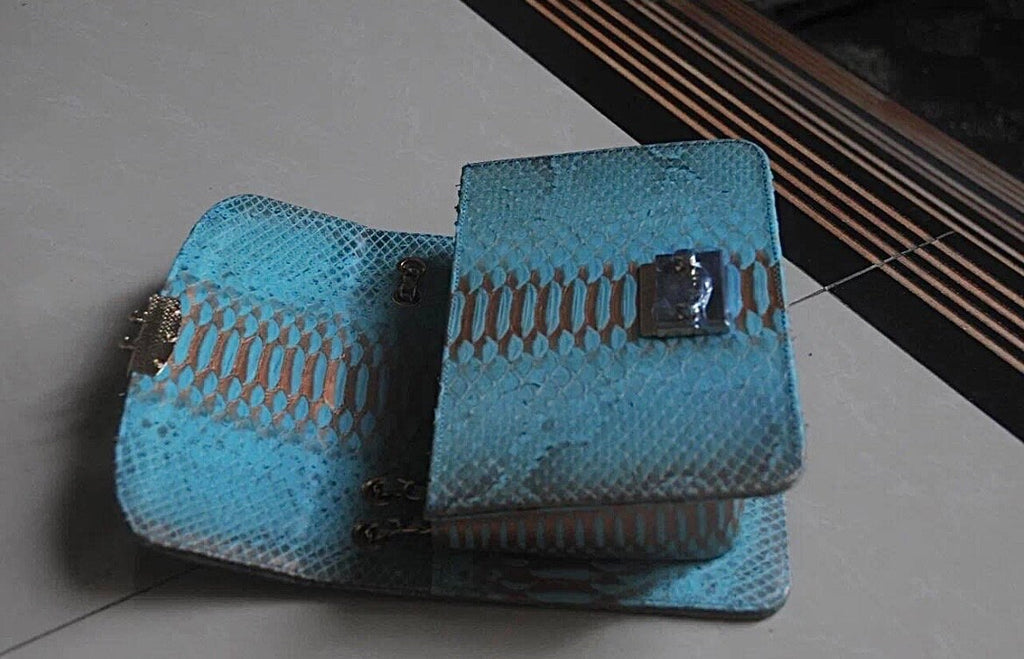 Genuine python skin crossbody blue classy bag